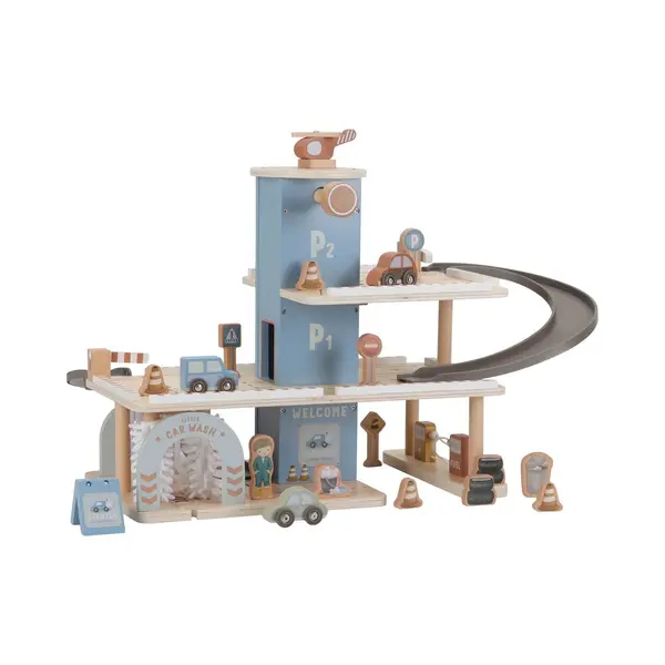 Little Dutch Parkhaus Parkgarage 3 Etagen Aus Holz Spielset Mit Viel Zubehör - Blau thumbnail