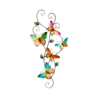 Anna's Collection Wand Decoratie Vlinders - Gekleurd - 35 X 68 Cm - Metaal - Muurdecoratie