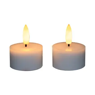 Anna's Collection Led Theelichtjes/waxinelichtjes - 2x - Wit - D4 X H5 Cm - 3D Vlam - Timer - Kaarsen