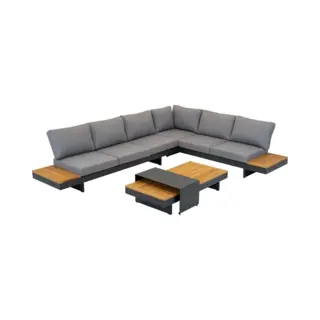 Lesliliving Lesli Living Barbados Hoek Loungeset 5-delig | Aluminium + Teakhout | 323x245cm | Natural Teak | 6 Personen