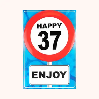 Verjaardagkaart Met Button | Verkeersbord | Happy 37