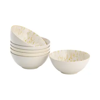Lite-Body Kom Hermes - 500ml - Set Van 6 - Fine Porselein - Wit Crème Goud Reliëf