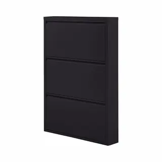 Woood Sabine 3-Vaks Schoenenkast - Metaal - Zwart - 103x66x16 Cm