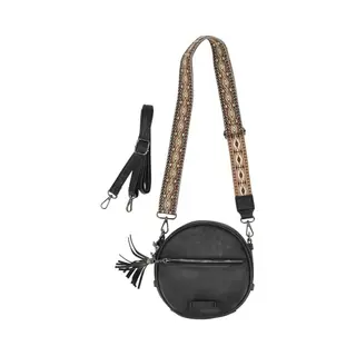 Bicky Bernard Crossbody Tas Dames Zwart Met 2 Schouderbanden – Brede Bag Strap + Verstelbare Band – Kleine Schoudertas Met Ritssluiting – Ronde Dames Tas –