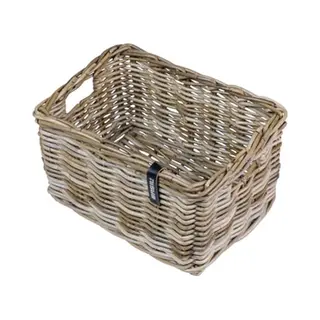 Basil Dax S Rattan Fahrradkorb, Stilvoller Rechteckiger Aufbewahrungskorb Für Vorderradgepäckträger, Grau, Handgeflochten, 20 L Volumen, Ideal Für