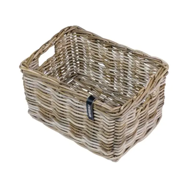Basil Dax S Rattan Fahrradkorb, Stilvoller Rechteckiger Aufbewahrungskorb Für Vorderradgepäckträger, Grau, Handgeflochten, 20 L Volumen, Ideal Für thumbnail