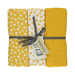 Briljant Baby Multidoek Hydrofiel Xl Flocks - Swaddle - Inbakerdoek - 120x120 - 3 Stuks - Geel