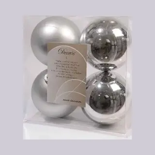 Decoris, 22166, Xmas Balls, Shatterproof, Mixed Shiny And Matt Silver (Silber)
