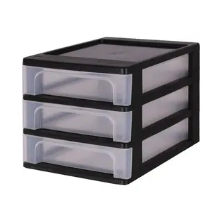 Iris Ohyama - Schreibtisch-organizer Mit 3 Flachen Schubladen, Schwarz, Easy-pull-system, A4, A5 & A6 Format, Schreibtisch Organizer Für Büro,