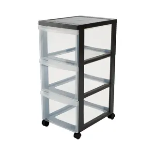 Iris Design Chest Ladekast - 3 Diepe Lades - Kunststof - Zwart/Transparant