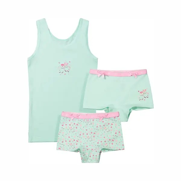 Fun2Wear Funderwear Meisjes Ondergoed - Meisjes Setje - Alpaca - 2 Boxershorts En Hemd Setje Kind - 146 - Groen thumbnail