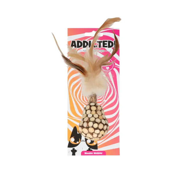 Holland Animal Care Addicted Wooden Wobbler With Feathers– Kattenspeeltje Gemaakt Met Madnip – Met Kattenkruid – 20 Cm thumbnail
