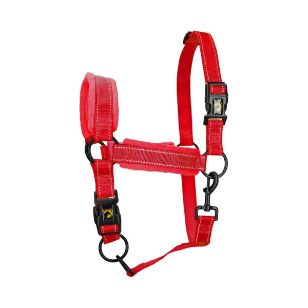 Holland Animal Care Excellent Horse - S (Shet) - Superior Essential Halster - Reflecterend - Fleece Onderlegde Neusriem - Paarden - Rood thumbnail