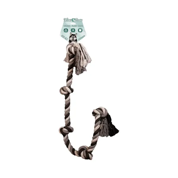 Floss Boss Floss Toss Hundeseil - Sehr Robustes Und Sicheres Hundespielzeug - Hundeseil Aus Recycelter Baumwolle - Graues Zugseil - 145cm - 5 Knoten thumbnail