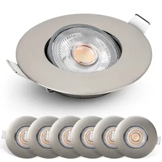 Emos Select Spotjes Nikkel Dimbaar 6 Stuks - Ultralage Inbouwdiepte - 480 Lumen – 2700K Warm Wit - 4.9W - 50° Kantelbaar - Emos Exclusive Inbouwspots Led
