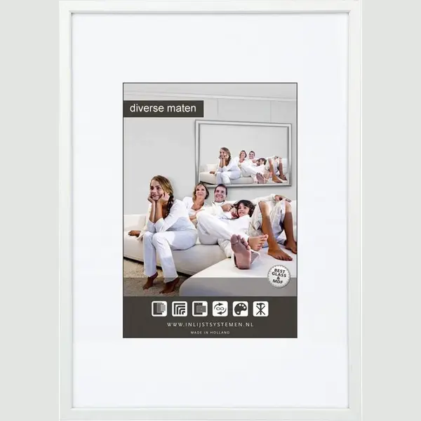 Vlakke Aluminium Wissellijst - Fotolijst - 20x25 Cm - Helder Glas - Wit - 10 Mm thumbnail