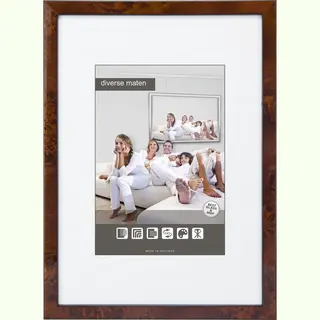 Vlakke Houten Wissellijst - Fotolijst - 45x60 Cm - Helder Glas - Wortelnoten - 15 Mm