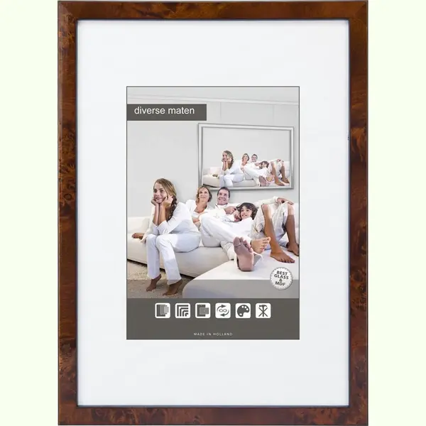 Vlakke Houten Wissellijst - Fotolijst - 45x60 Cm - Helder Glas - Wortelnoten - 15 Mm thumbnail