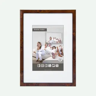 Vlakke Houten Wissellijst - Fotolijst - 50x70 Cm - Helder Glas - Wortelnoten - 15 Mm