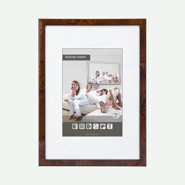 Vlakke Houten Wissellijst - Fotolijst - 50x70 Cm - Helder Glas - Wortelnoten - 15 Mm thumbnail