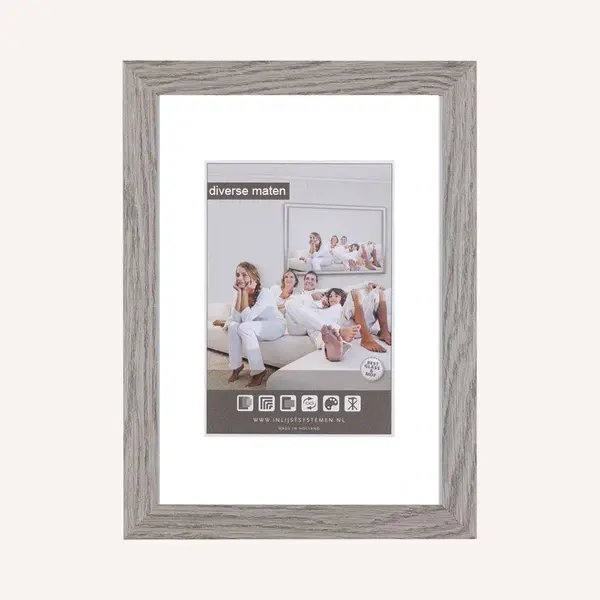 Vlakke Houten Wissellijst - Fotolijst - 20x25 Cm - Helder Glas - Rotsgrijs+ - 25 Mm thumbnail