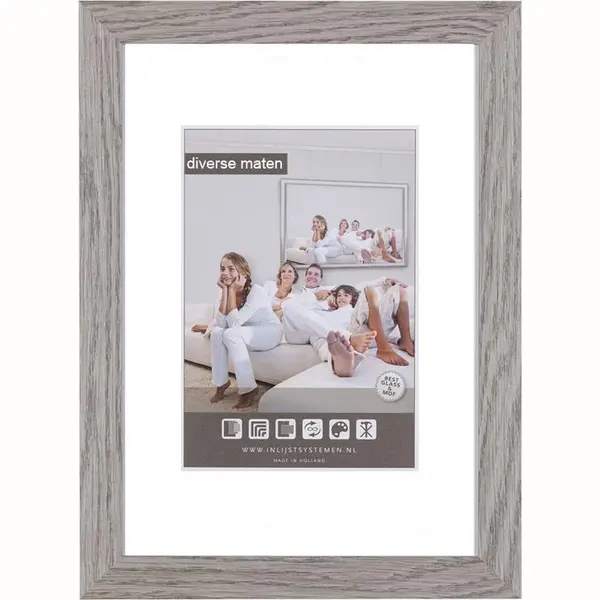 Vlakke Houten Wissellijst - Fotolijst - 50x70 Cm - Helder Glas - Rotsgrijs+ - 25 Mm thumbnail