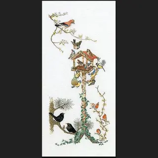 Thea Gouverneur - Borduurpakket Met Telpatroon - 1065A - Voorgesorteerde Dmc Garens - Vogelhuisje - Aida - 45 Cm X 100 Cm - Diy Kit
