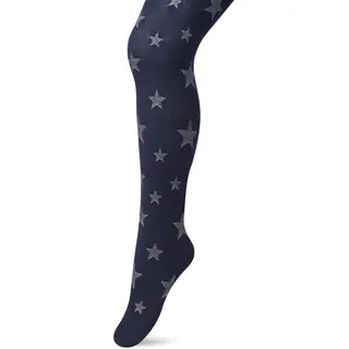 Bonnie Doon Kinder Panty Met Glitter Sterren Donkerblauw/Zilver 50 Denier Maat 140/146 - Meisjes Panty - Glitter Sterretjes - Panty Kinderen 50 Den -