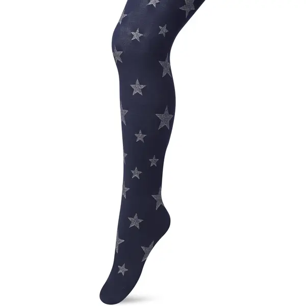 Bonnie Doon Kinder Panty Met Glitter Sterren Donkerblauw/Zilver 50 Denier Maat 140/146 - Meisjes Panty - Glitter Sterretjes - Panty Kinderen 50 Den - thumbnail