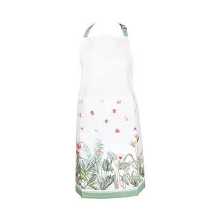 Clayre & Eef Keukenschort 70x85 Cm Wit Groen Katoen Jungle Botanics Bbq Schort