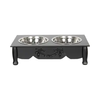 Clayre & Eef Voerbak Hond 2x500 Ml Zwart Hout