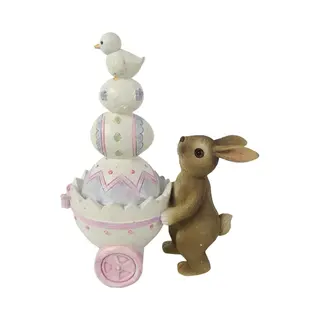 Clayre & Eef Beeld Konijn 14 Cm Bruin Wit Kunststof Woonaccessoires Pasen Paashaas