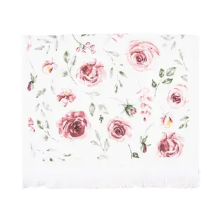 Clayre & Eef Gastendoekje 40x66 Cm Roze Wit Katoen Rozen