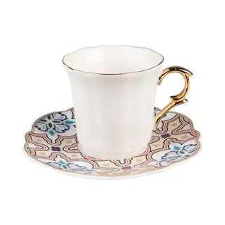 Clayre & Eef Kop En Schotel 95 Ml Wit Beige Porselein