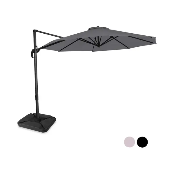 Vonroc Freitragender Sonnenschirm Bardolino 300cm - Premium-Sonnenschirm - Grau| Inklusive 4 Füllbaren Fliesen thumbnail