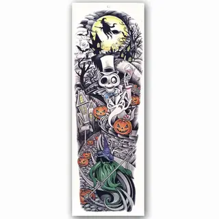 Halloween Decoratie Tijdelijke Tattoo Sleeve (48x17cm) [Outfit Versiering Kostuum Kinderen Volwassenen - Schotwond Hechting Scar Heks Bloed Zombie