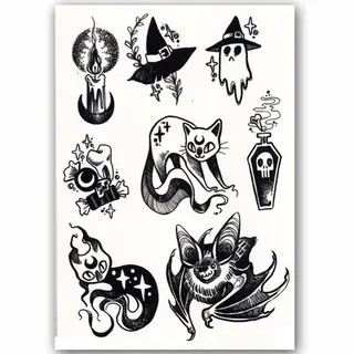 Halloween Decoratie Tijdelijke Tattoo (A5 Formaat) [Outfit Versiering Kostuum Kinderen Volwassenen - Botten Schotwond Hechting Scar Heks Bloed Zombie