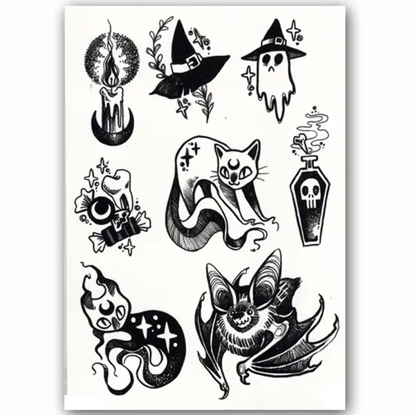 Halloween Decoratie Tijdelijke Tattoo (A5 Formaat) [Outfit Versiering Kostuum Kinderen Volwassenen - Botten Schotwond Hechting Scar Heks Bloed Zombie thumbnail