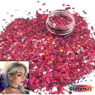 GlittersXL® Chunky Glitters (Roze) Voor Lichaam En Gezicht - Biologisch Afbreekbaar Festival Glitters - Face & Body Jewels Make-up - Glittergel