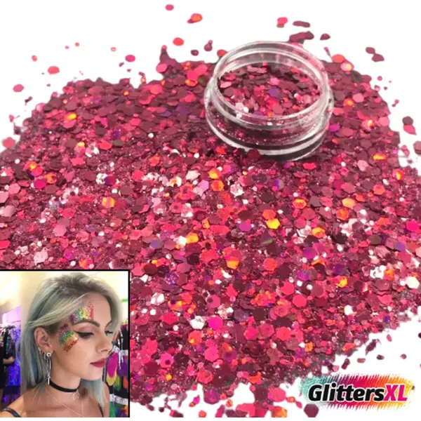 GlittersXL® Chunky Glitters (Roze) Voor Lichaam En Gezicht - Biologisch Afbreekbaar Festival Glitters - Face & Body Jewels Make-up - Glittergel thumbnail