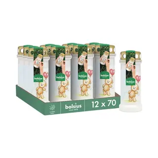 Bolsius Grave Light - White With Motif - Pack Of 12 - Teddy Bear - Long Burning Time 70 Hours- Funeral Candle & Memorial Candles - Clean Burning -