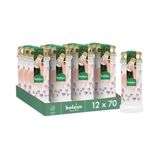 Bolsius Grave Light - White With Motif - Pack Of 12 - Balloons - Long Burning Time 70 Hours- Funeral Candle & Memorial Candles - Clean Burning -