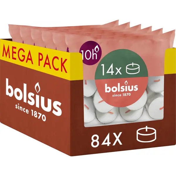Bolsius Maxi Tea Light Candles - White - Pack Of 84 - Long Burning Time Of 10 Hours - Household Candle - Interior Decoration - Contains Natural Plant thumbnail