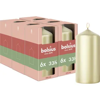 Bolsius - Gladde Stompkaars - 6 Stuks - Metallic Wit Zilver - 12 Cm - 33 Branduren