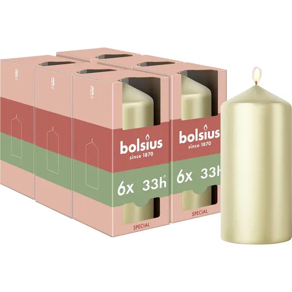 Bolsius - Gladde Stompkaars - 6 Stuks - Metallic Wit Zilver - 12 Cm - 33 Branduren thumbnail