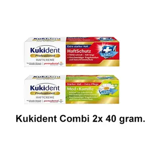 Kukident Kleefpasta 1x Extra Sterk + 1x Professional Sterk - Med+Kamille- 40 Gram - Voordeelset 2 Stuks!!