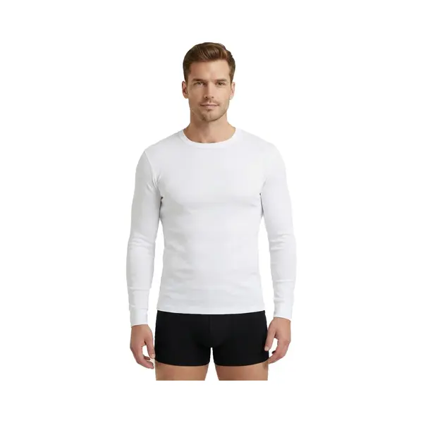 Heren Shirt Lange Mouw - 100% Katoen - Aansluitend Ondershirt Mannen - L - Wit thumbnail