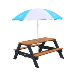 Axi Nick Picknicktafel Antraciet/bruin - Parasol Blauw/wit - Picknick Tafel Voor Kinderen Van Fsc Hout