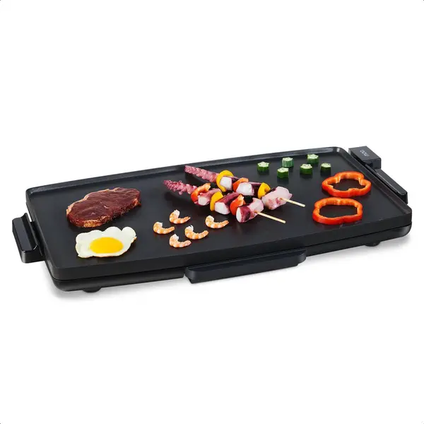 Moa Tischgrill - Griddle - Backblech - Teppanyaki - Elektrisch - 68 X 36 Cm - Einstellbarer Thermostat - Antihaftbeschichtung - TG218B - Schwarz thumbnail