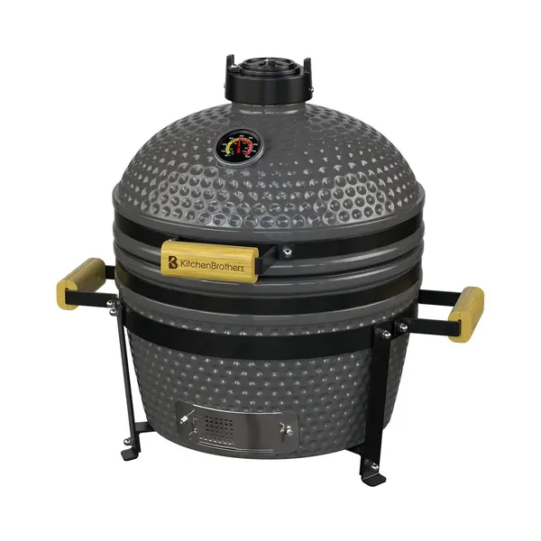 KitchenBrothers Kamado Bbq - Pfas Vrij - 16 Inch Houtskool Barbecue - 34⌀ Cm - Deluxe Set - Egg Bbq Met Accessoires - Grijs thumbnail